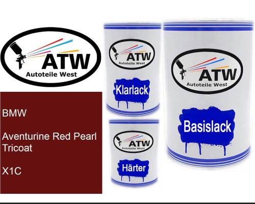 BMW, Aventurine Red Pearl Tricoat, X1C: 500ml Lackdose + 500ml Klarlack + 250ml Härter - Set, von ATW Autoteile West.